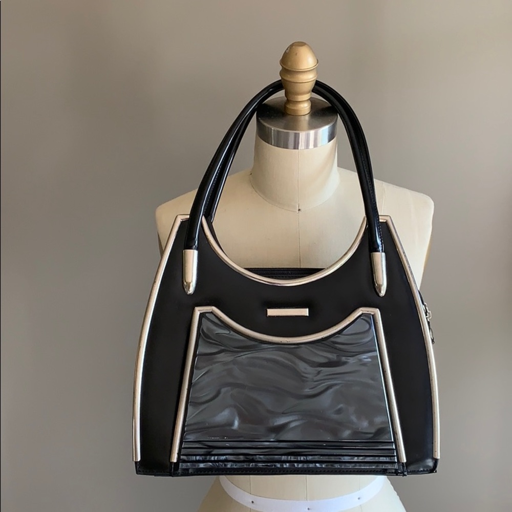 Vintage lucite purse handbag black gray retro bag